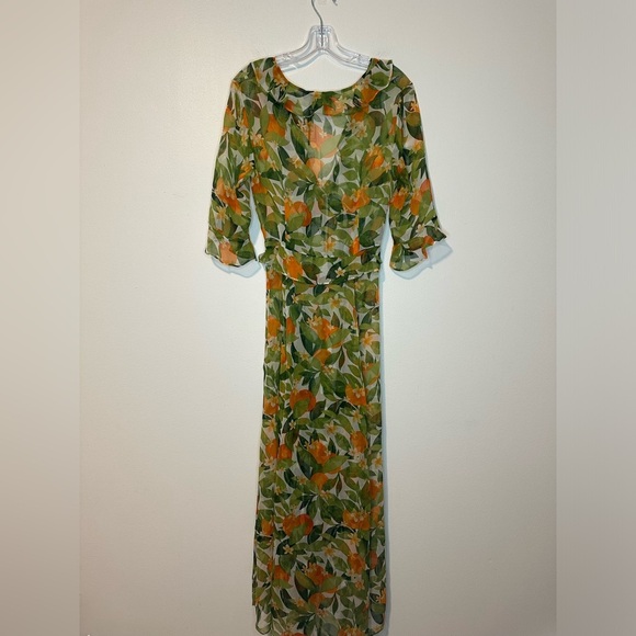 We Are Leone Ruby Ruffle Floral 100% Silk Maxi Cardigan Coverup Duster NWT - Picture 2 of 11